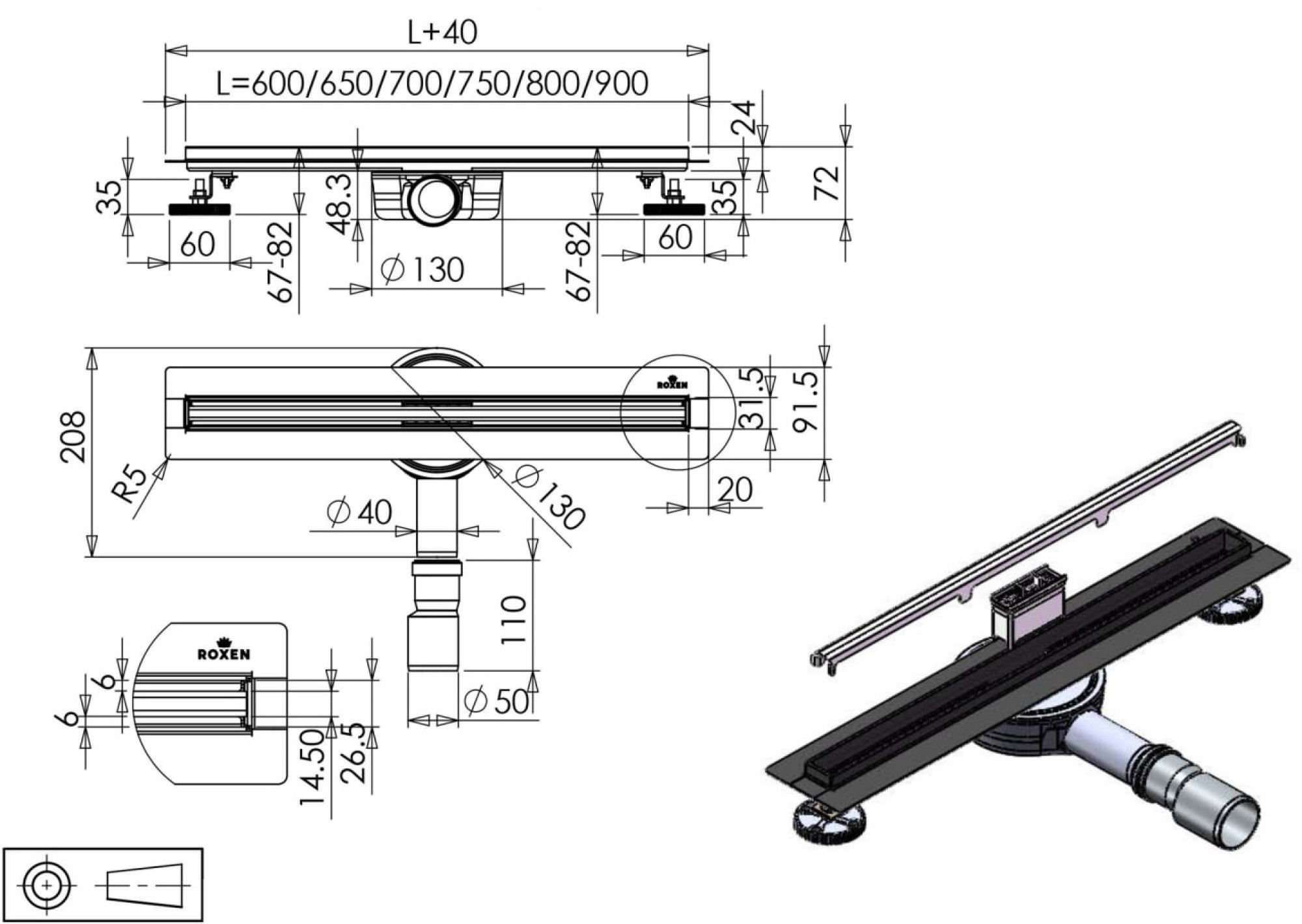 Трап/канал Roxen Slim 91060-80 фото-5 Трап/канал Roxen Slim 91060-80 фото-5