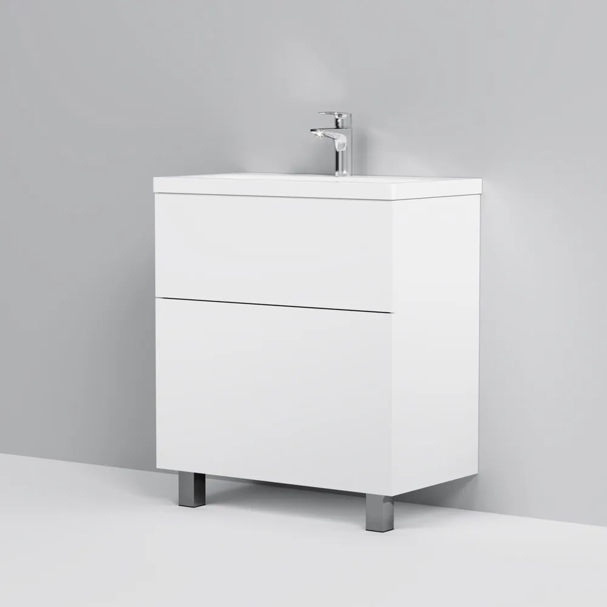 Мебель для ванных комнат AM.PM Тумба под умывальник Gem 75 M90FSX07522WG32 (2 ящика, белый) фото-2 Мебель для ванных комнат AM.PM Тумба под умывальник Gem 75 M90FSX07522WG32 (2 ящика, белый) фото-2