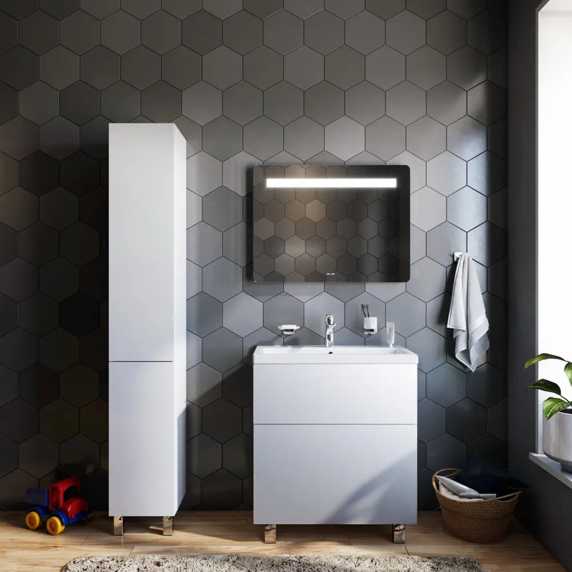 Мебель для ванных комнат AM.PM Тумба под умывальник Gem 75 M90FSX07522WG32 (2 ящика, белый) фото-6 Мебель для ванных комнат AM.PM Тумба под умывальник Gem 75 M90FSX07522WG32 (2 ящика, белый) фото-6