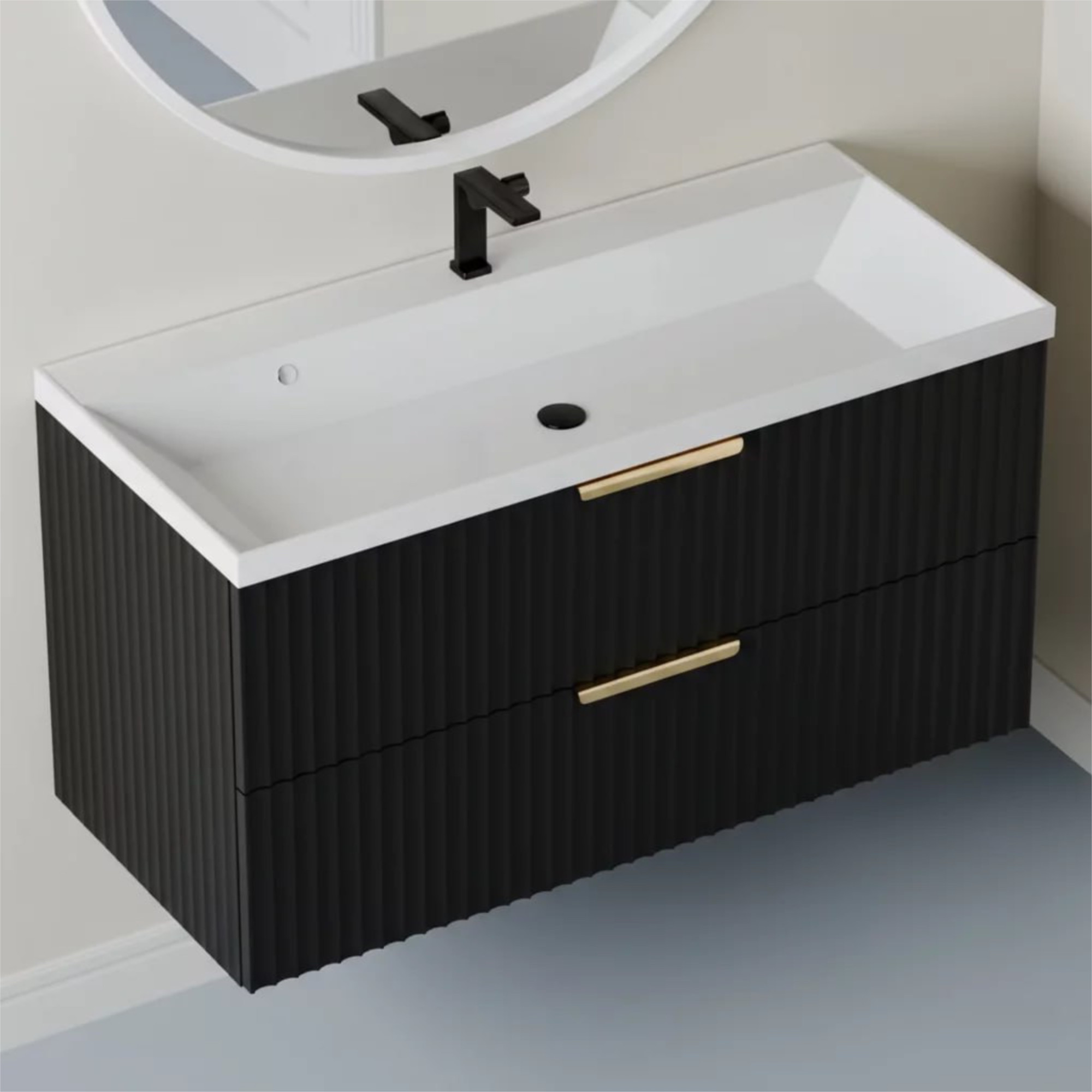 Тумба подвесная Vela Волна 90П под Classica (черный мат) золото хекси TU2287 фото-2