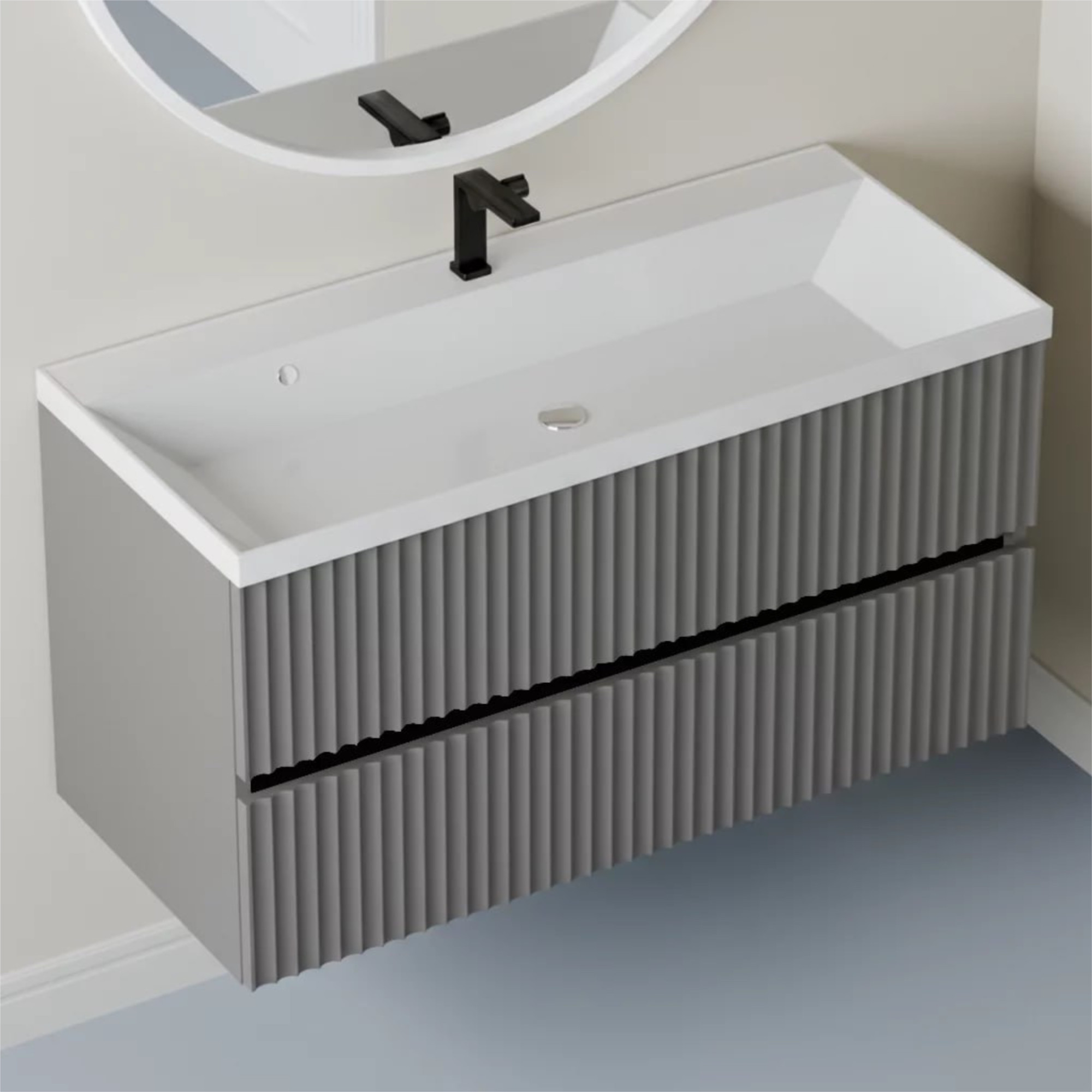 Тумба подвесная Vela Волна 80П под Classica (серый мат) черный гола TU2273 фото-2