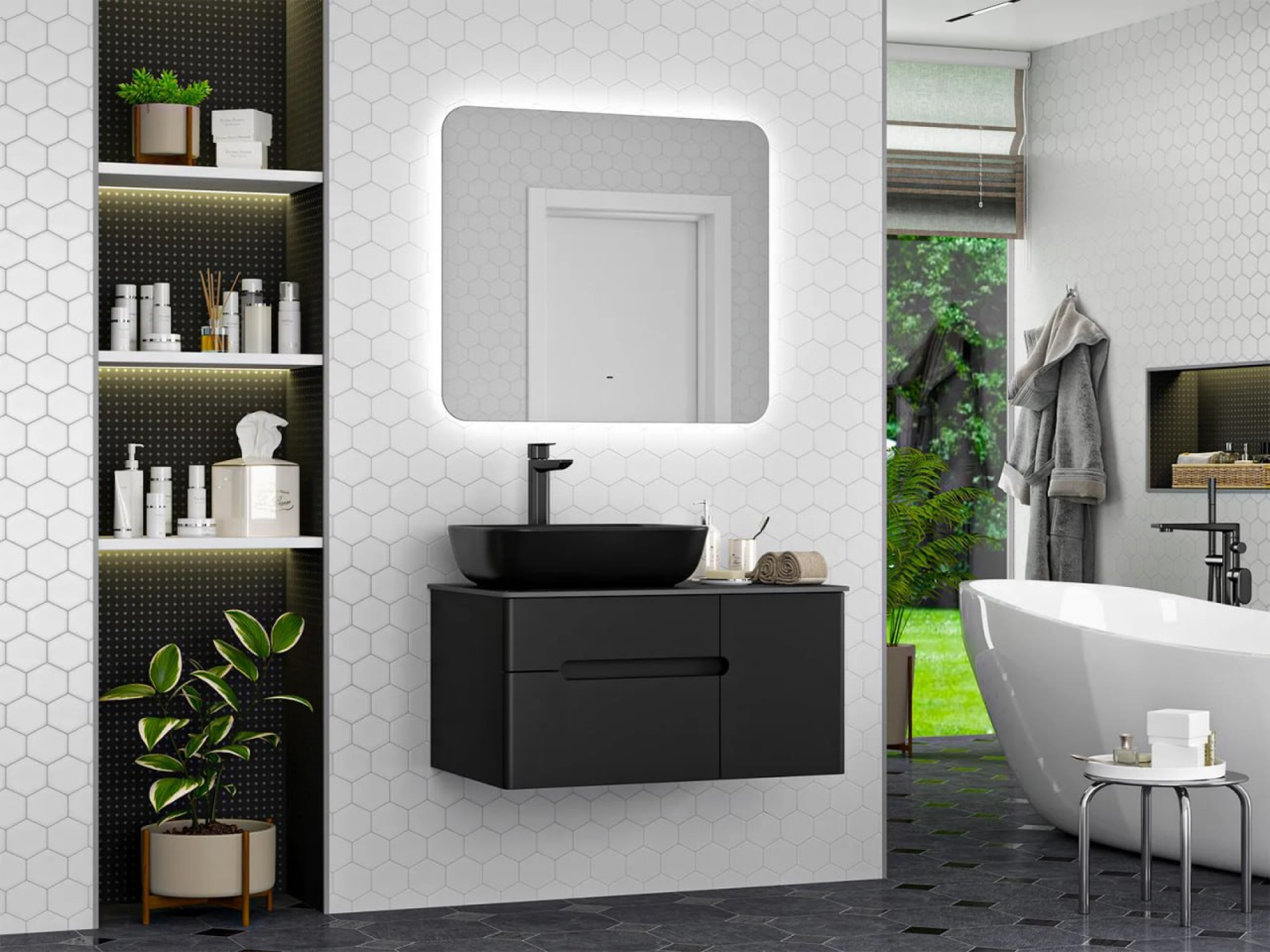 Мебель для ванных комнат Misty Тумба под умывальник Роял 80 П-Роя-01080-021П2Я (подвесная, черный) фото-3 Мебель для ванных комнат Misty Тумба под умывальник Роял 80 П-Роя-01080-021П2Я (подвесная, черный) фото-3