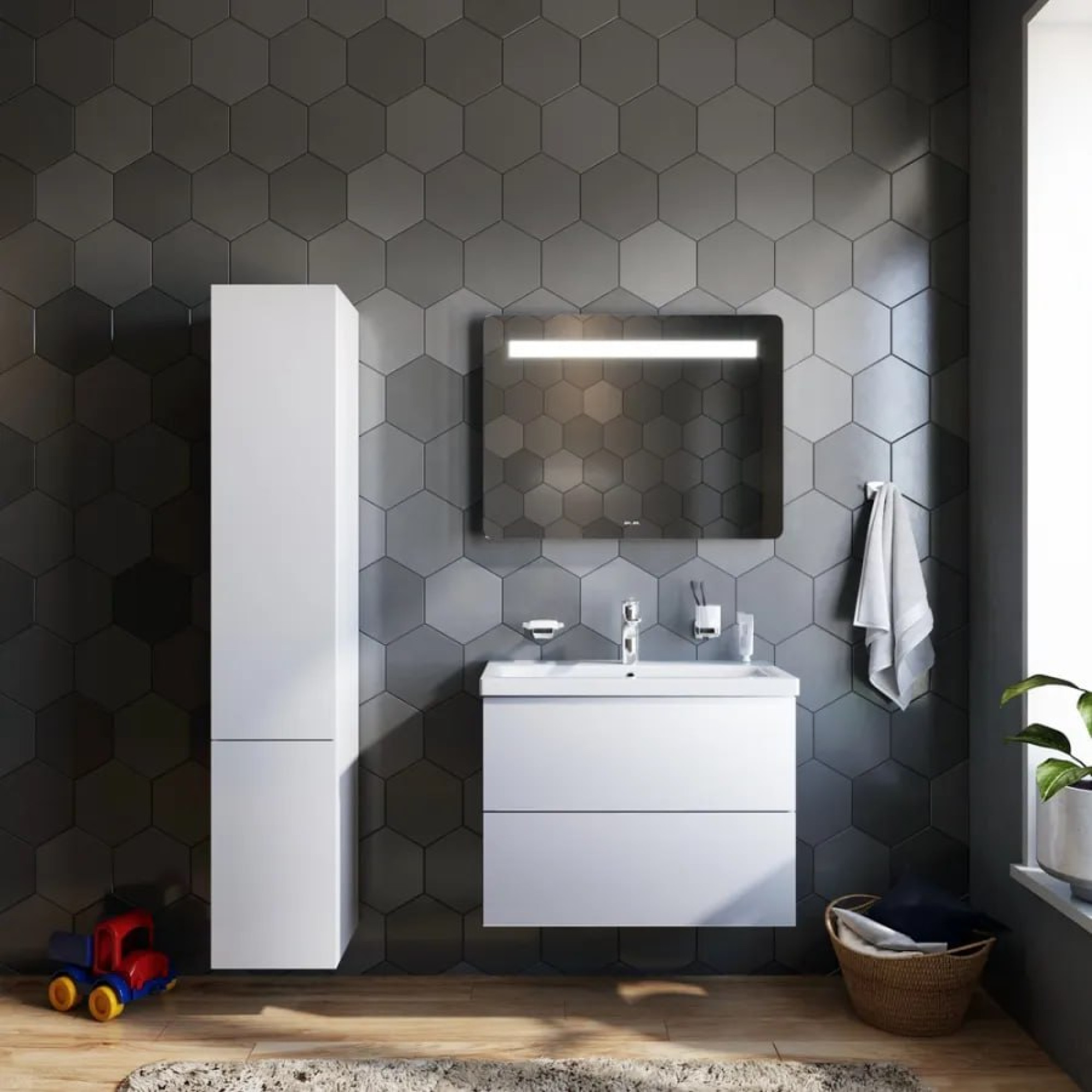 Мебель для ванных комнат AM.PM Тумба под умывальник Gem 75 M90FHX07522WG (подвесной, белый) фото-2 Мебель для ванных комнат AM.PM Тумба под умывальник Gem 75 M90FHX07522WG (подвесной, белый) фото-2