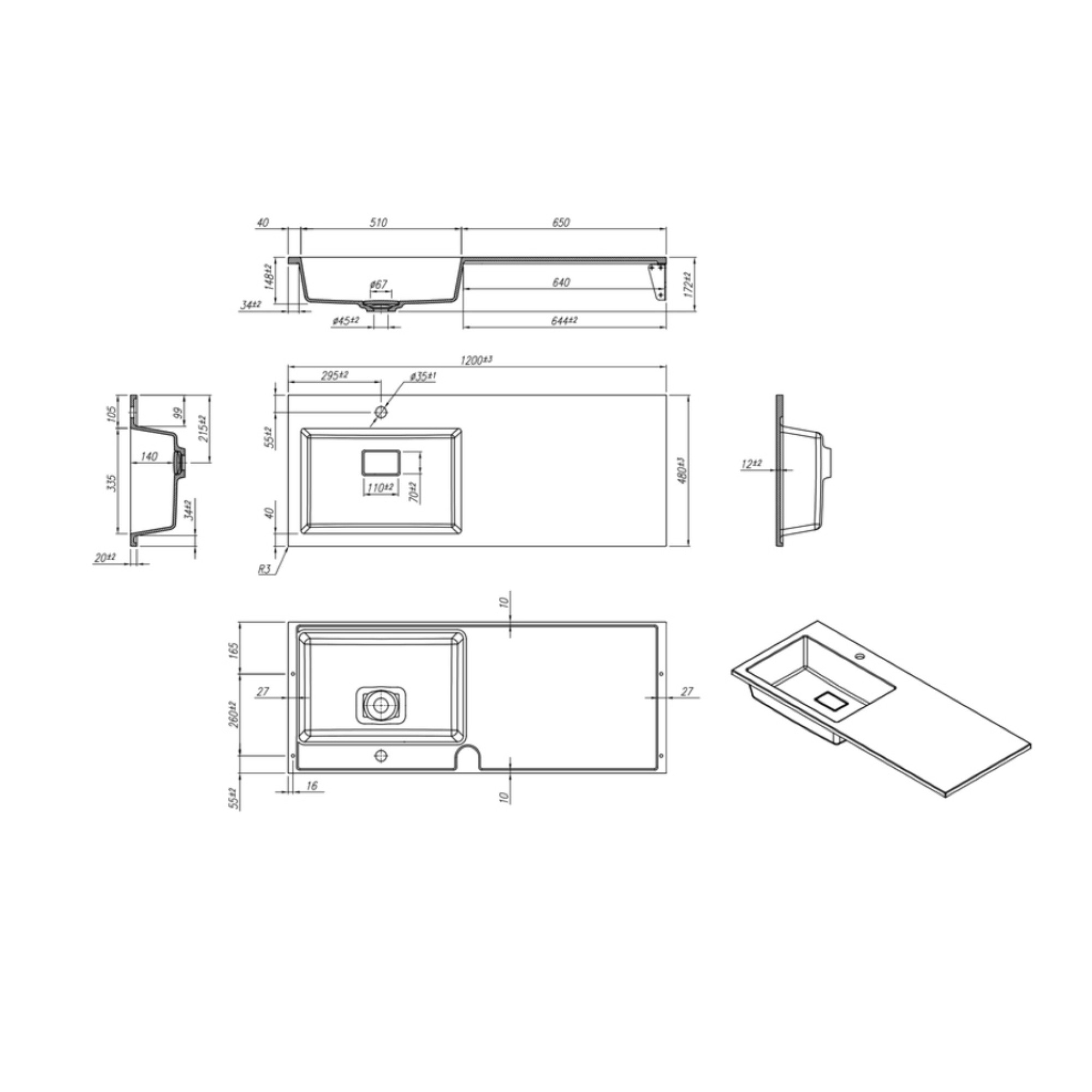 Умывальник Roxen Faber 120L gray 30010120L-DG фото-2
