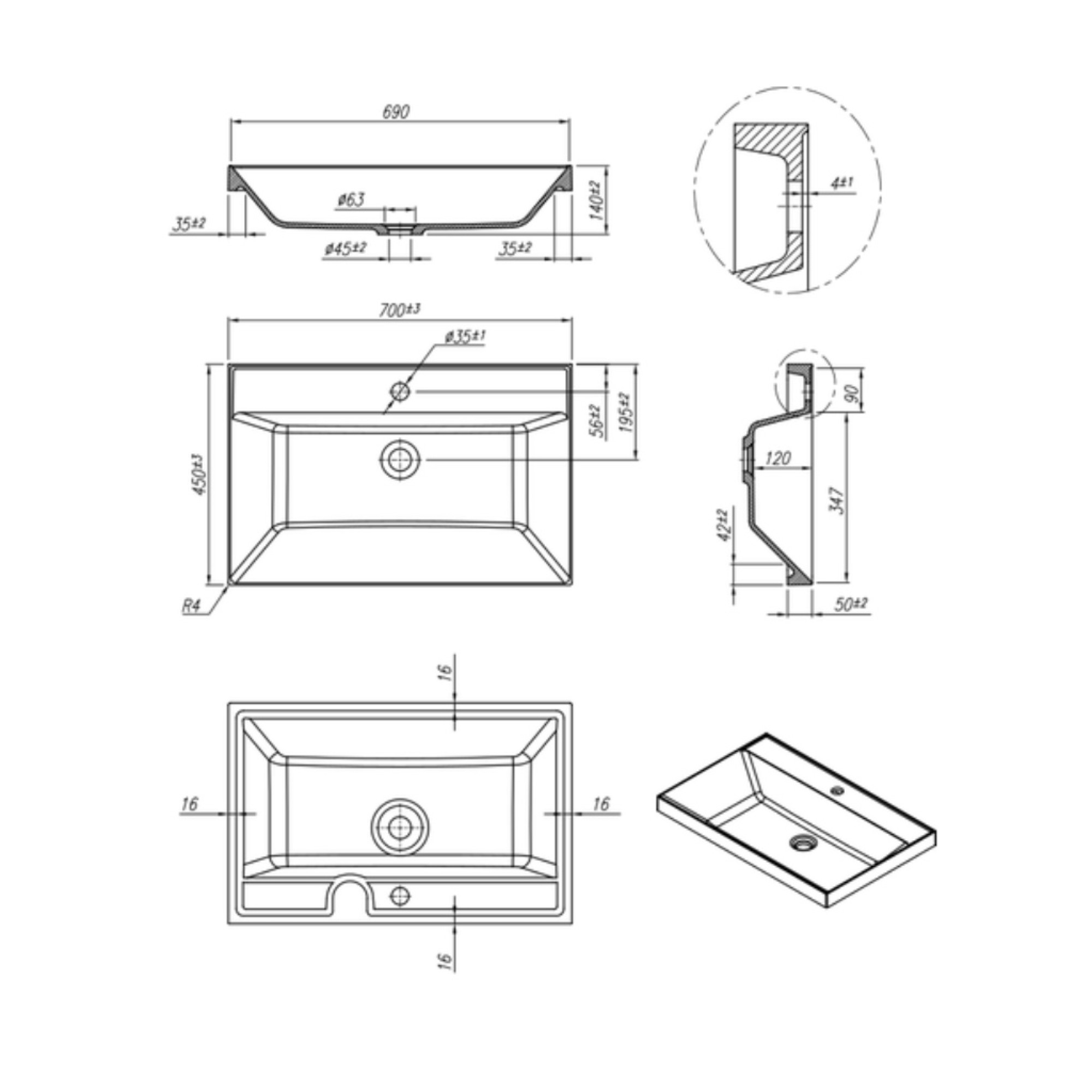 Умывальник Roxen Mila 70 gray 3001170-DG фото-2