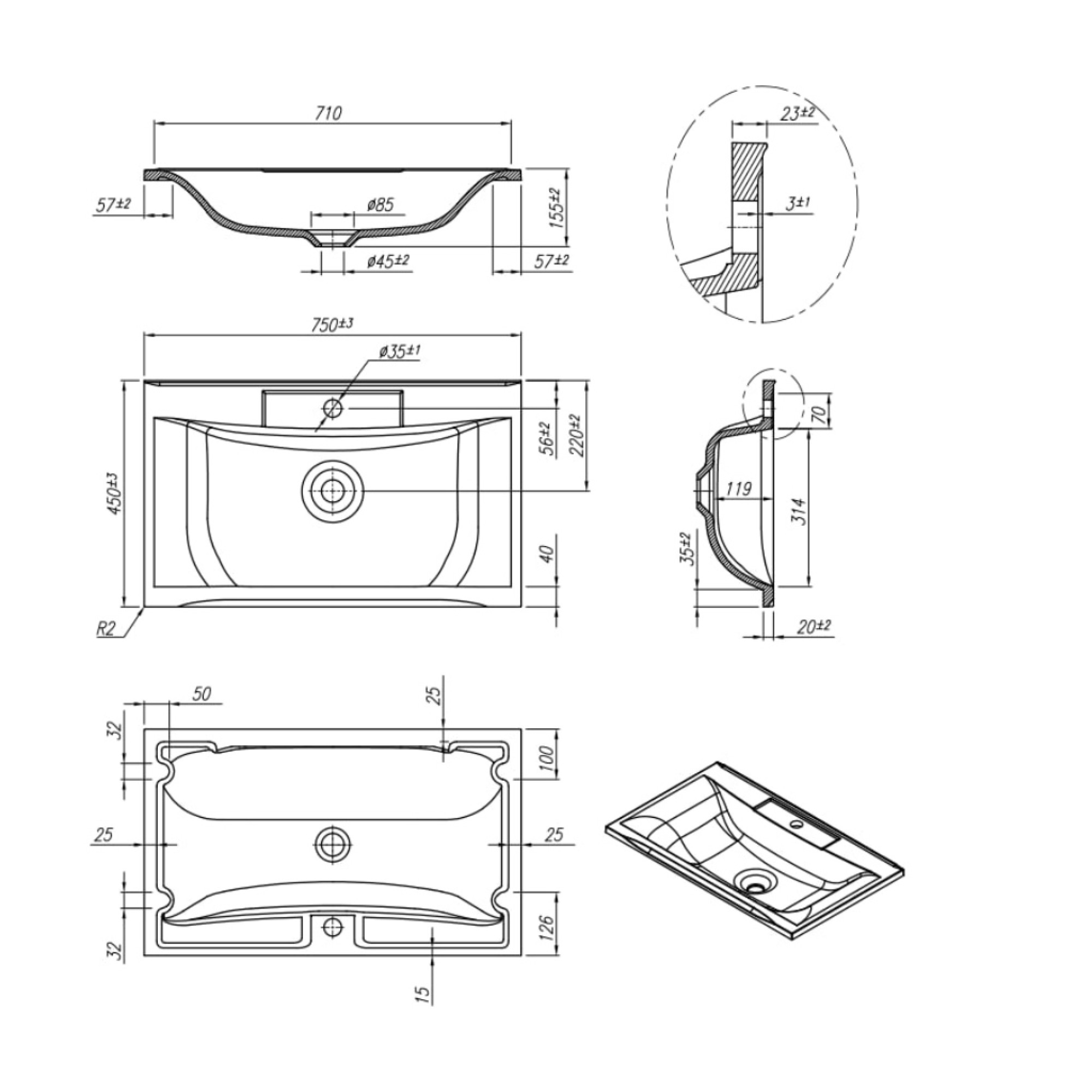 Умывальник Roxen Ariel 75 3001275 фото-2