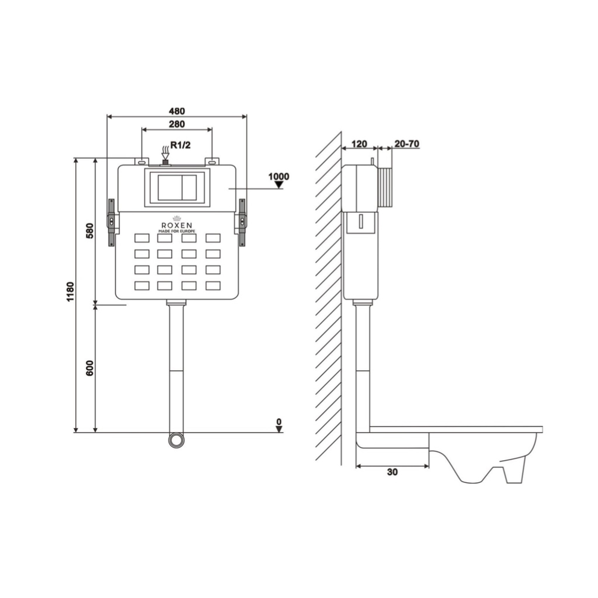 Унитаз приставной Roxen Antares в комплекте с инсталляцией Attach 5 в 1 967013 (кнопка: белый глянцевый) фото-4