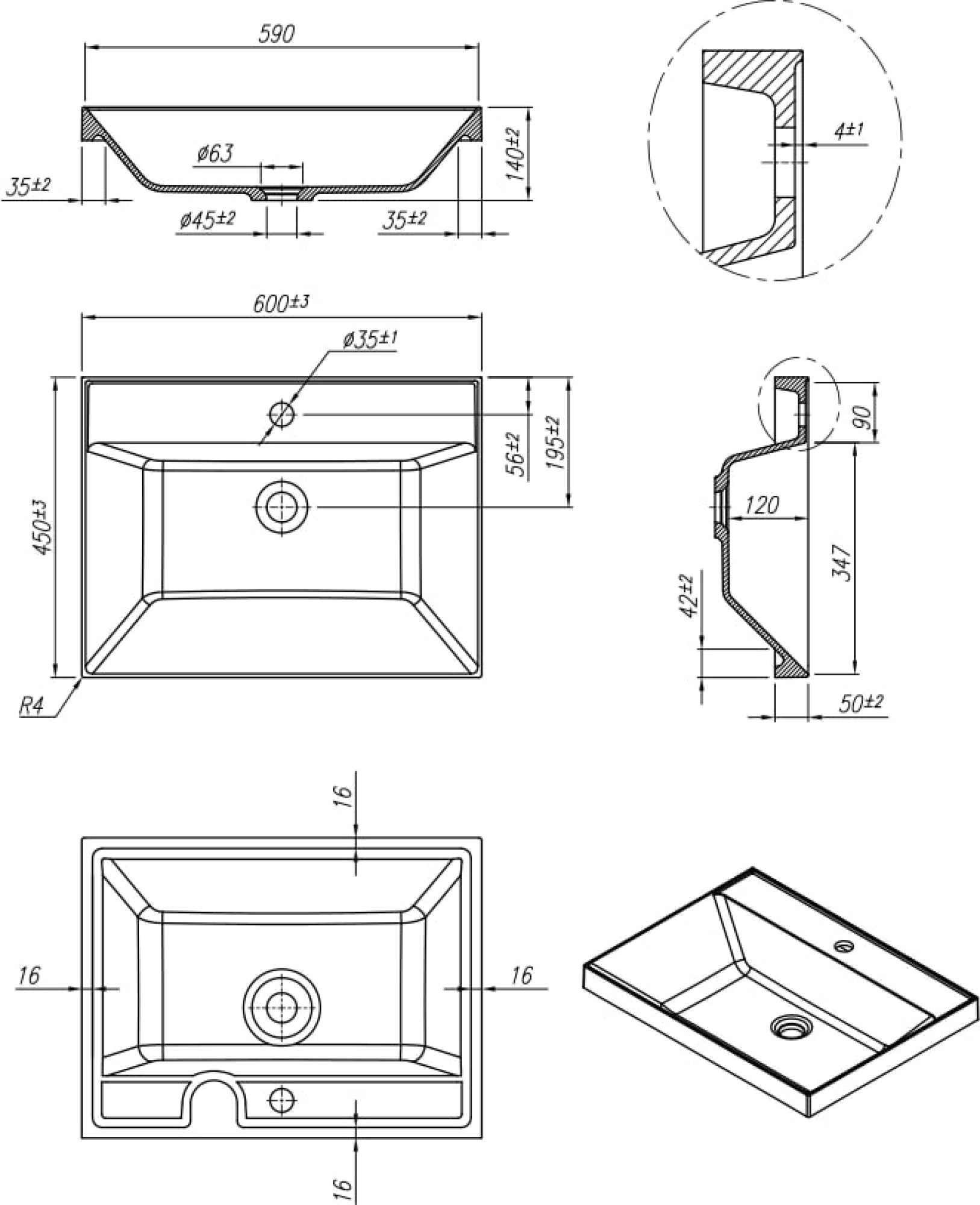 Умывальник Roxen Mila 60 3001160 фото-2 Умывальник Roxen Mila 60 3001160 фото-2