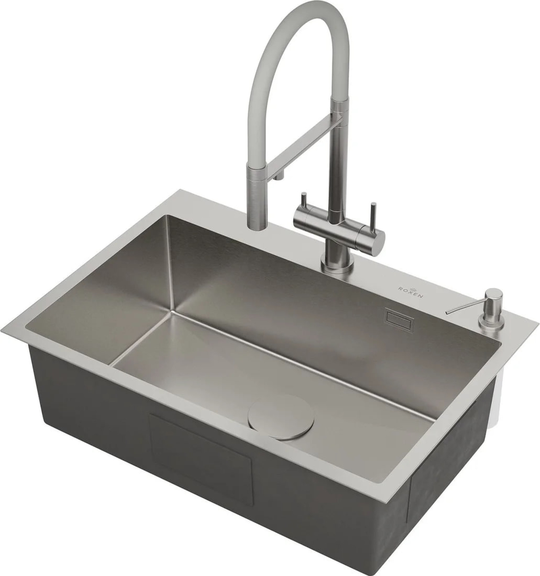 Кухонная мойка Roxen Simple 560220-70 сатин (с коландером и дозатором) фото-3 Кухонная мойка Roxen Simple 560220-70 сатин (с коландером и дозатором) фото-3