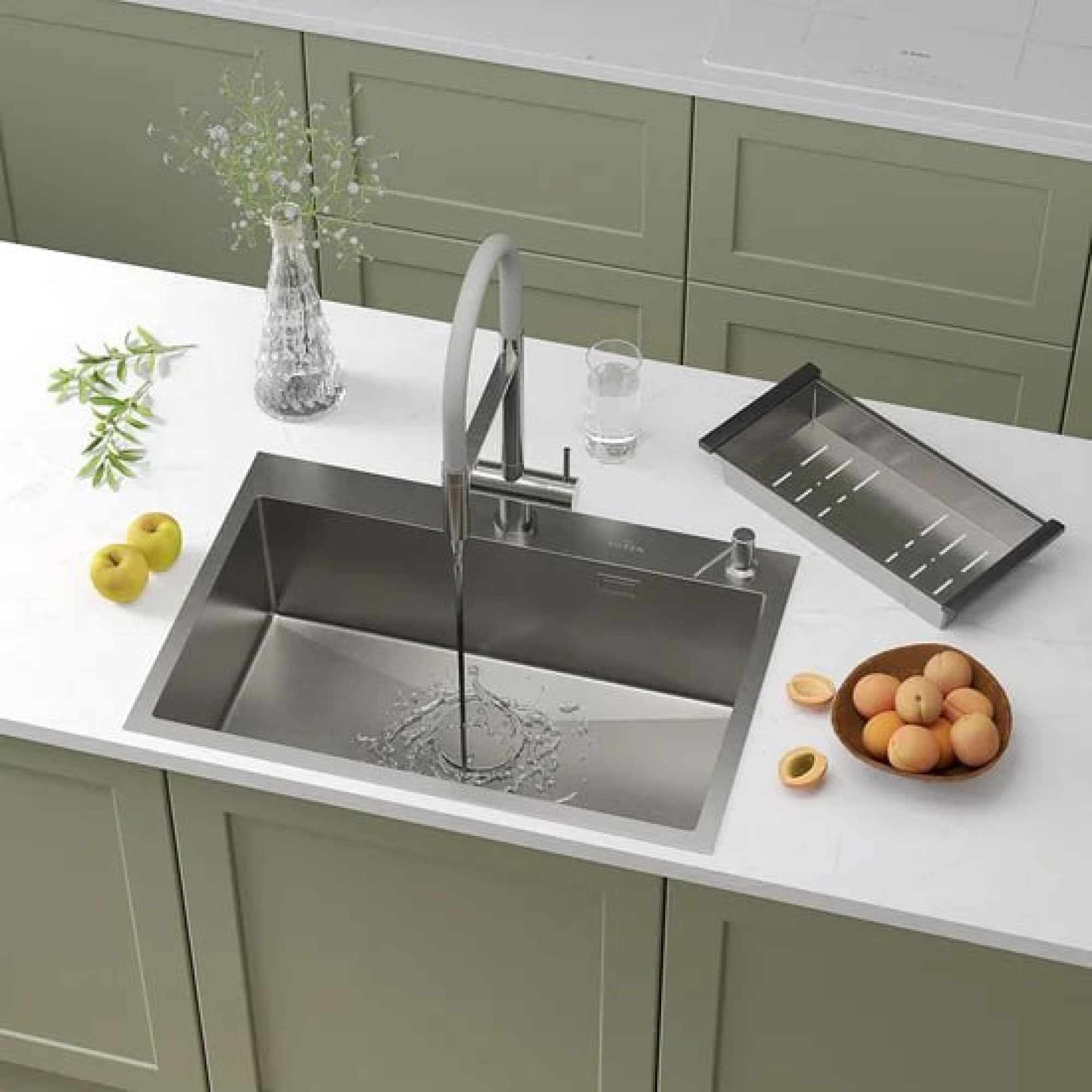Кухонная мойка Roxen Simple 560220-70 сатин (с коландером и дозатором) Кухонная мойка Roxen Simple 560220-70 сатин (с коландером и дозатором)