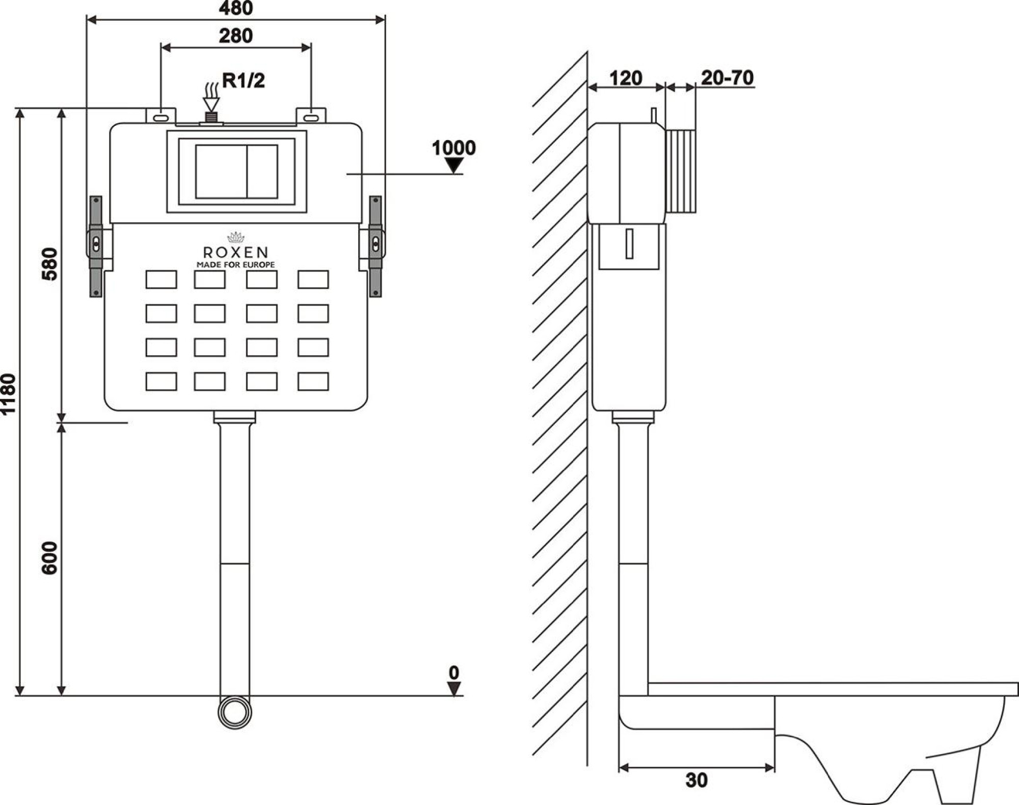 Унитаз приставной Roxen Antares в комплекте с инсталляцией Attach 5 в 1 966869 (кнопка: белый глянец с хромированной окантовкой клавиш) фото-9