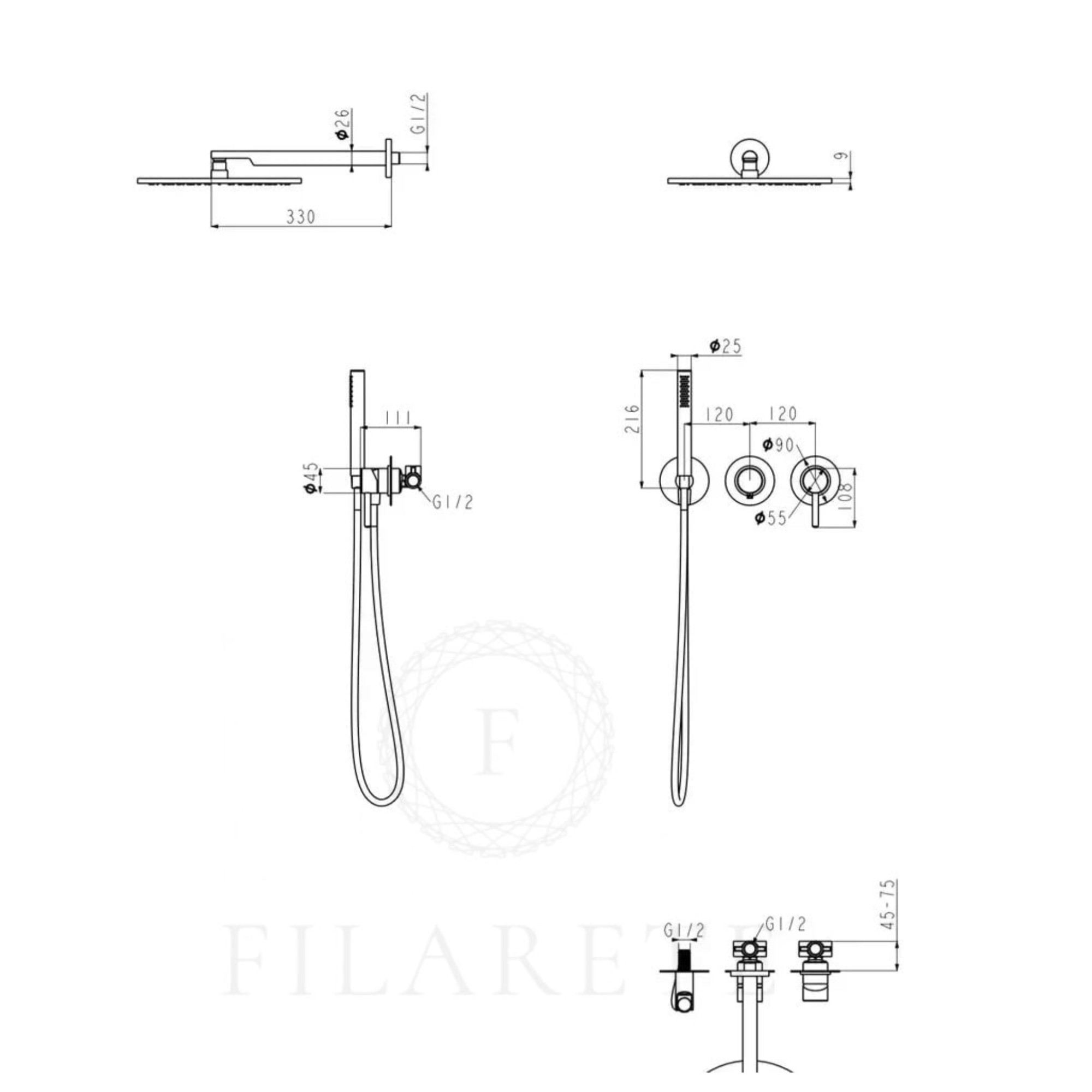 Душевая система Filarete Roun FL1030 (Графит) фото-6 Душевая система Filarete Roun FL1030 (Графит) фото-6