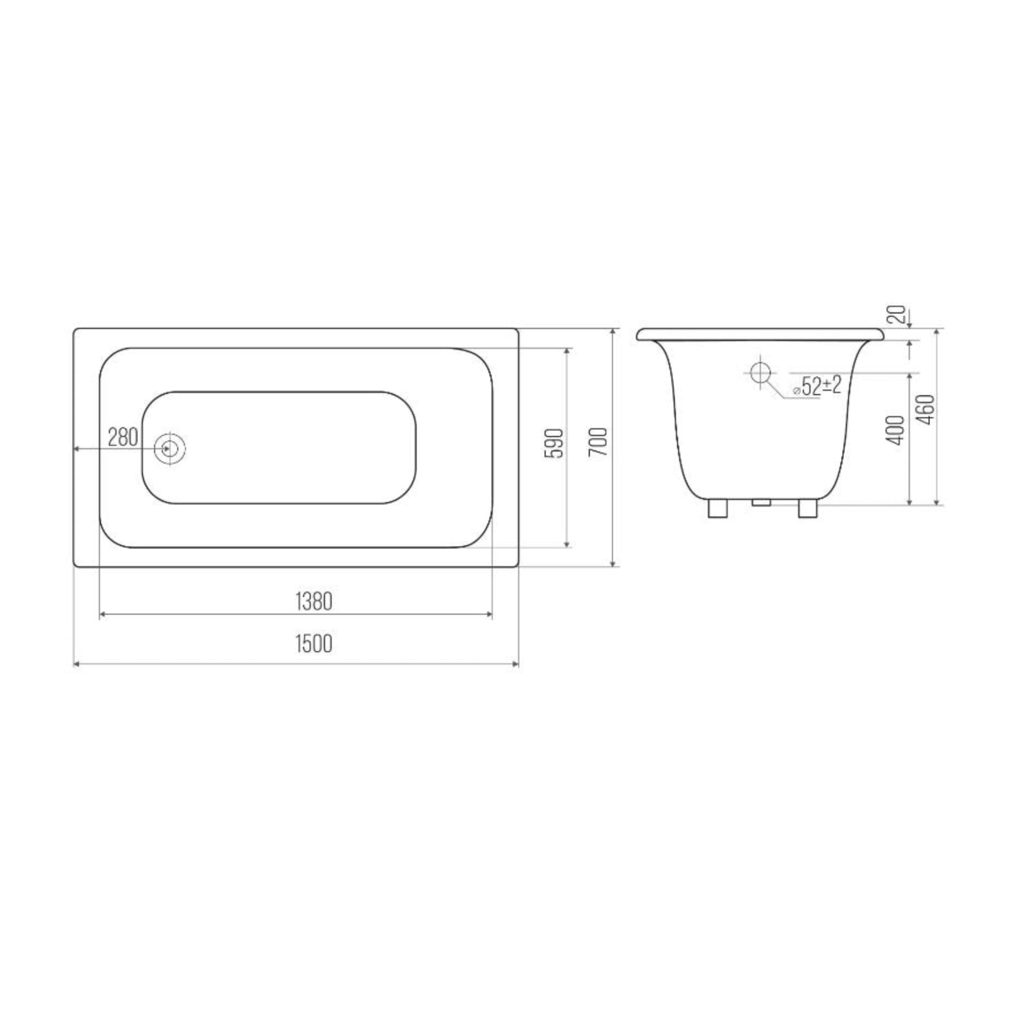Ванна Goldman Comfort 150x70 ZYA-38-5 фото-4