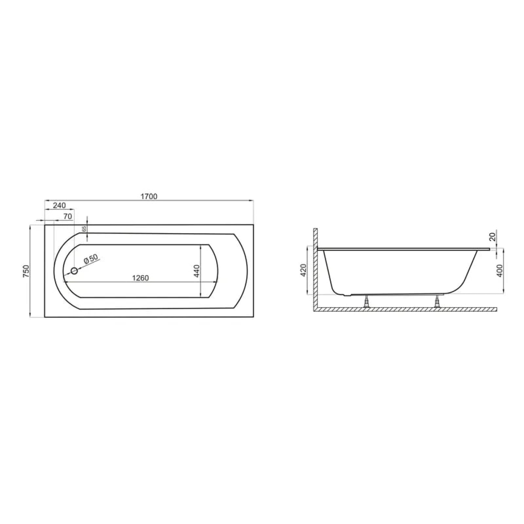 Ванна Polimat CLASSIC Slim 170x75 с ножками фото-4