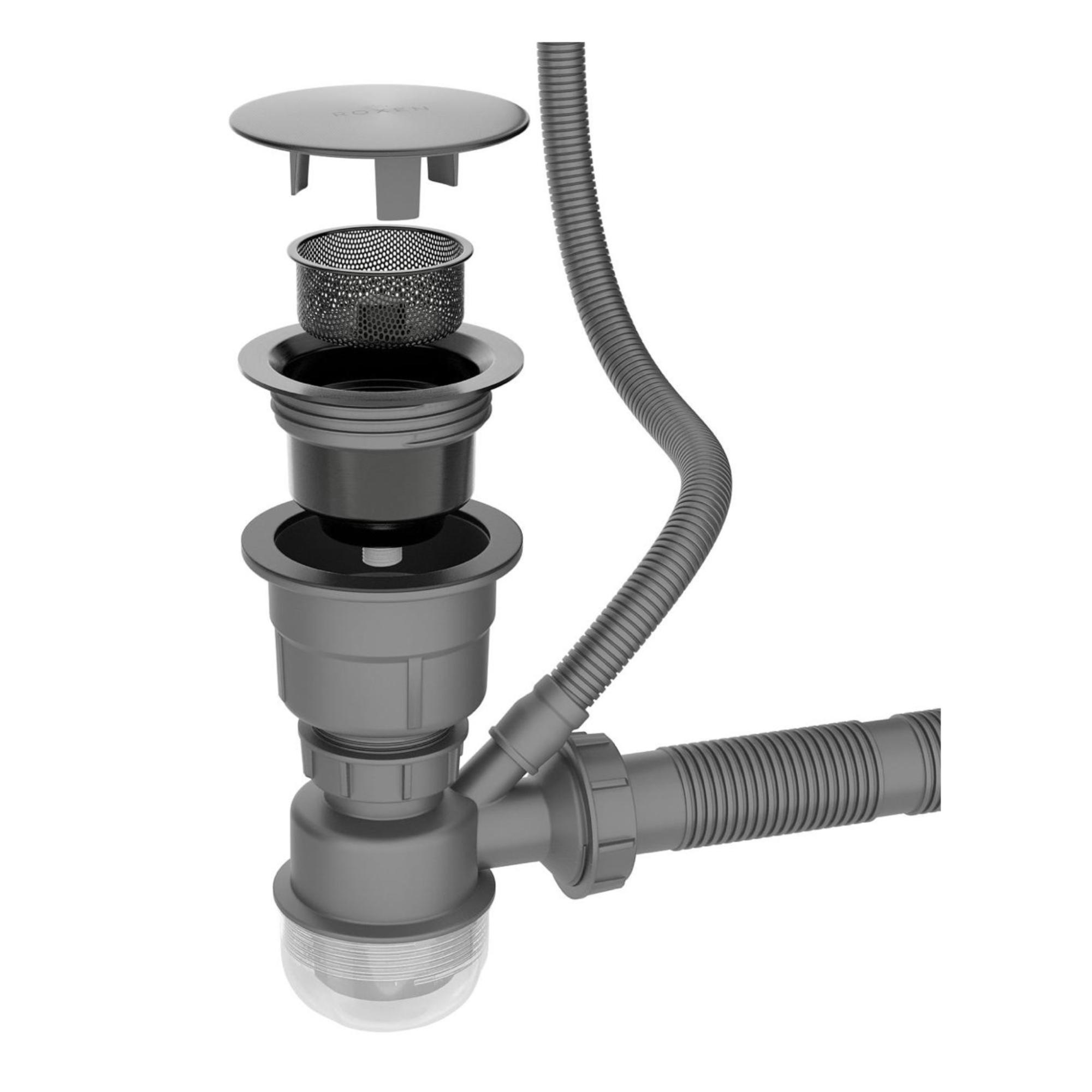 Кухонная мойка Roxen Uno 560210-54B-V графит/текстурная PVD покрытие (с ролл-матом и дозатором) фото-6