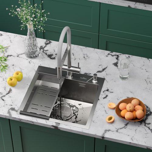 Кухонная мойка Roxen Simple 560220-60-GR сатин/текстурная (с коландером и дозатором) фото-7