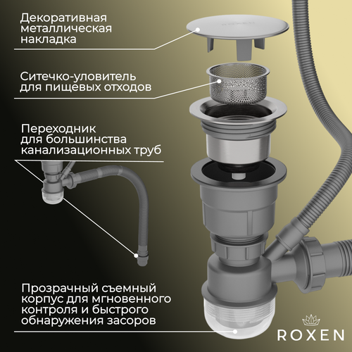 Кухонная мойка Roxen Uno 560210-54-GR сатин/текстурная (с ролл-матом и дозатором) фото-10