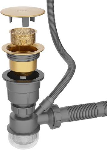 Кухонная мойка Roxen Simple 560220-50G-V золото/текстурная PVD покрытие (с коландером и дозатором) фото-9