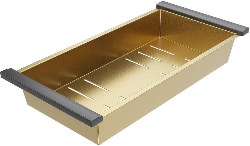 Кухонная мойка Roxen Simple 560220-50G-V золото/текстурная PVD покрытие (с коландером и дозатором) фото-6