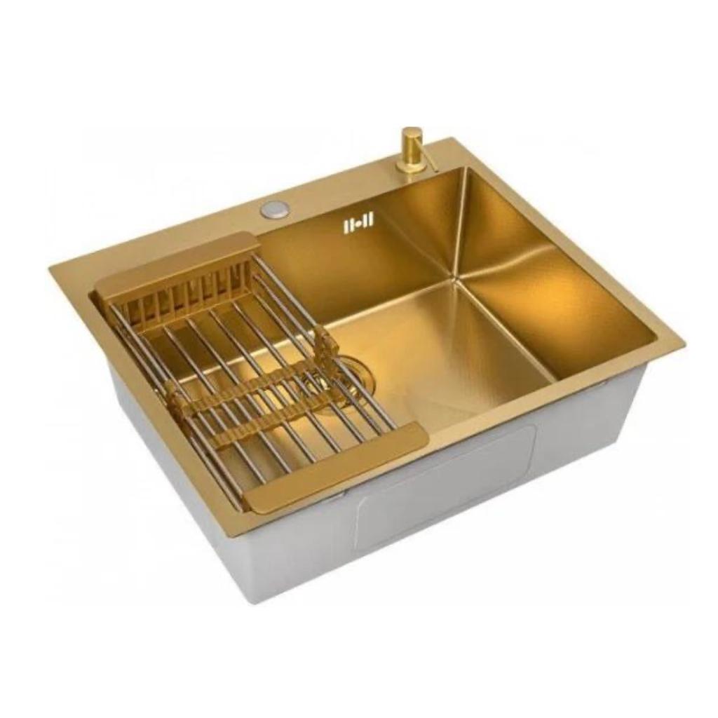 Кухонная мойка ALLBA 600x500 Gold Decor (коландер, дозатор) фото-2