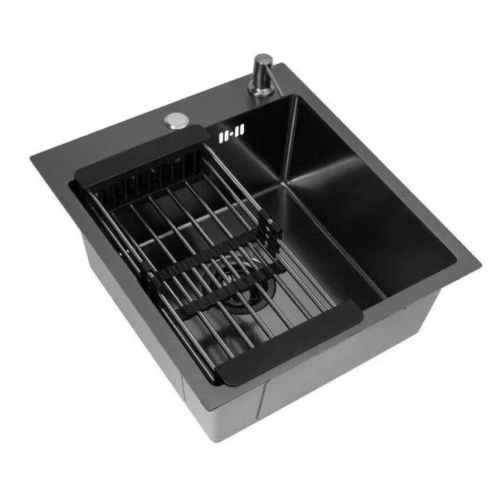 Кухонная мойка ALLBA 450x500 Black PVD Decor (коландер, дозатор) фото-2