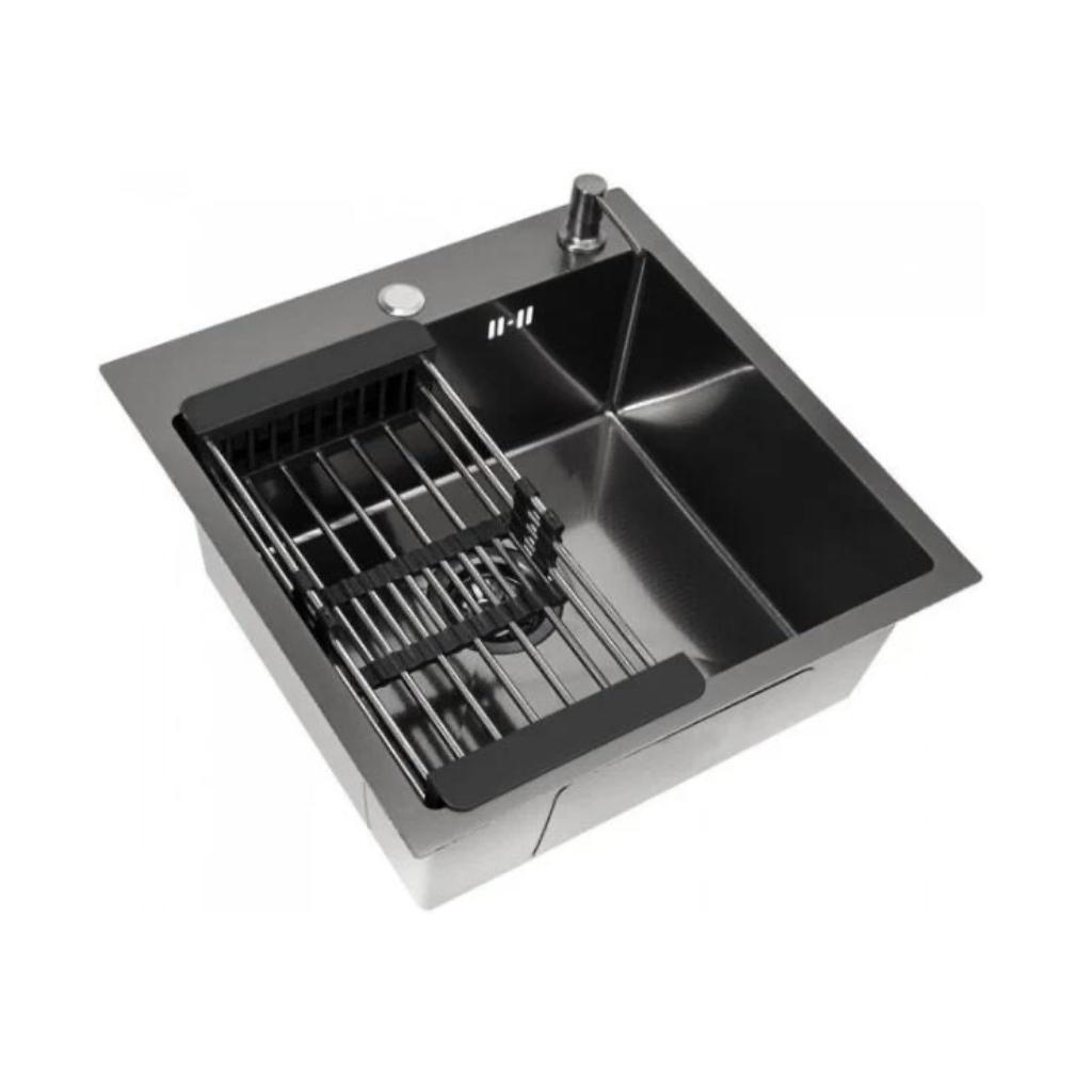 Кухонная мойка ALLBA 500x500 Black PVD Decor (коландер, дозатор) фото-2