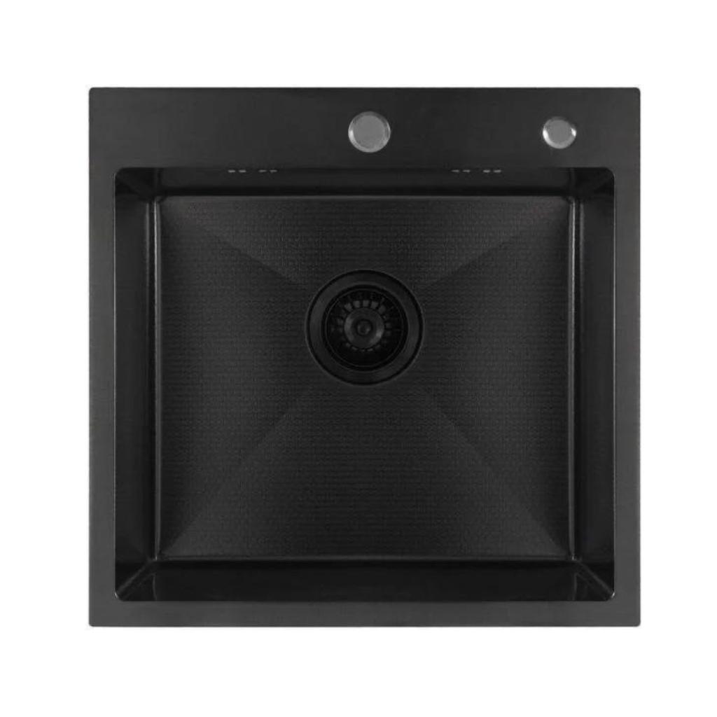 Кухонная мойка ALLBA 500x500 Black PVD Decor (коландер, дозатор) фото-3