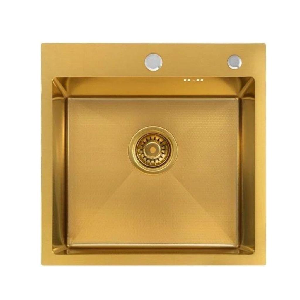 Кухонная мойка ALLBA 550x500 Gold PVD Decor (коландер, дозатор) фото-2