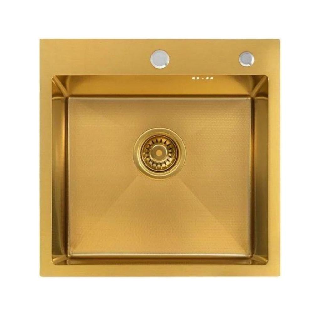 Кухонная мойка ALLBA 500x500 Gold PVD Decor (коландер, дозатор) фото-2