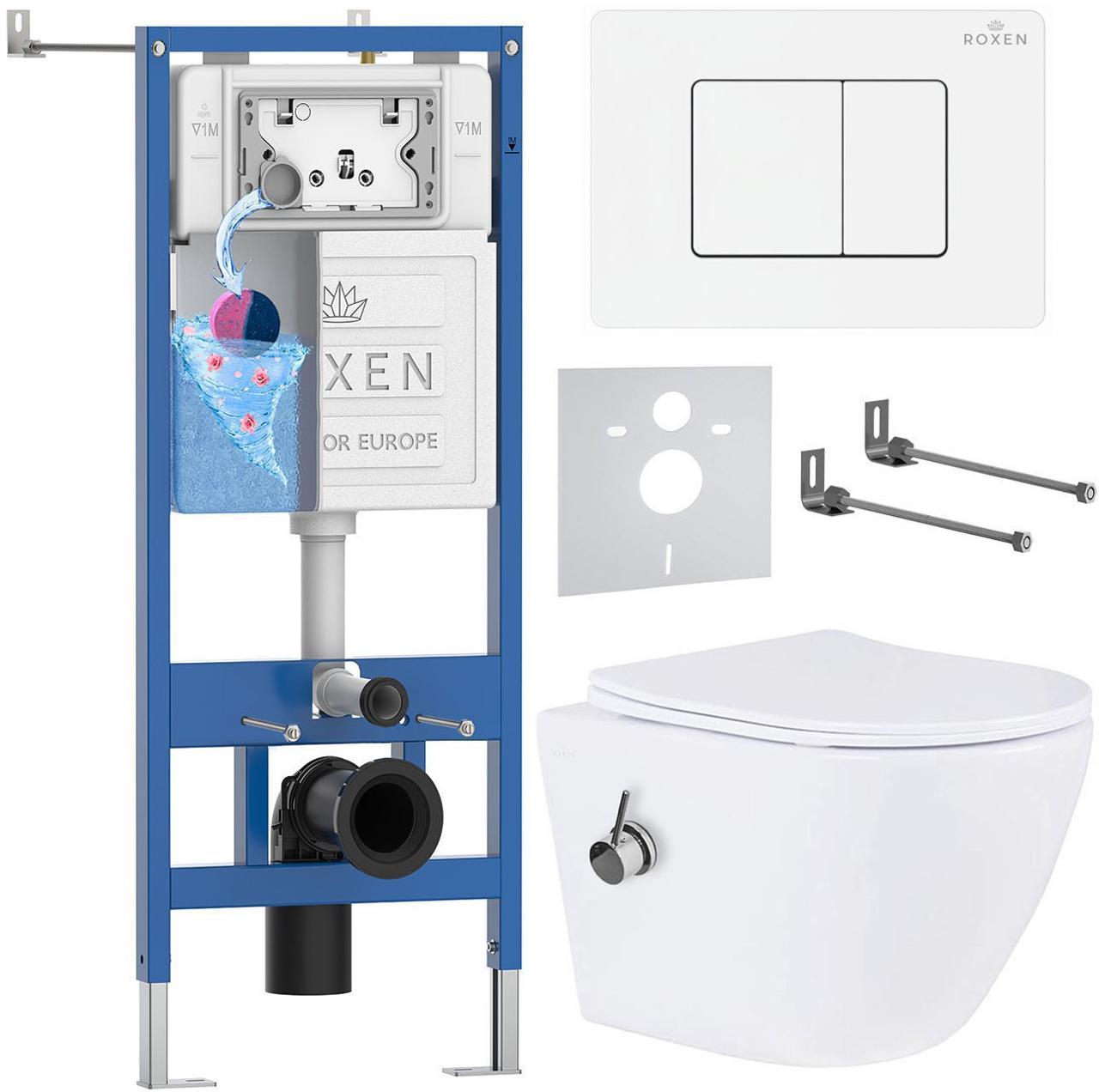 Унитаз подвесной Roxen Antares Bidet в комплекте с инсталляцией StounFix Dual Fresh 6 в 1 868561 (кнопка: белый глянцевая) - фото1