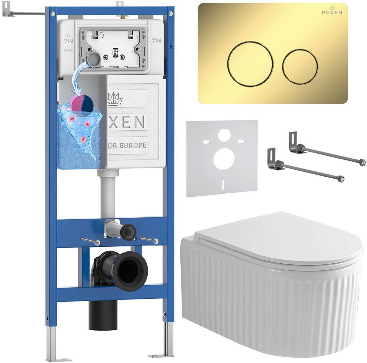 Унитаз подвесной Roxen Royal Matt в комплекте с инсталляцией StounFix Dual Fresh 6 в 1 868485 (кнопка: золото) - фото1