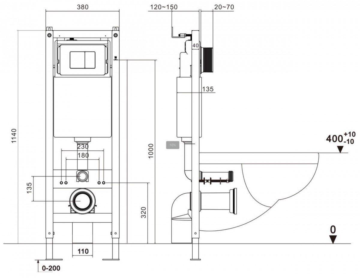 Инсталляция для унитаза Asten Readle Zentralmodul AR0501-0601B c черной матовой кнопкой фото-4