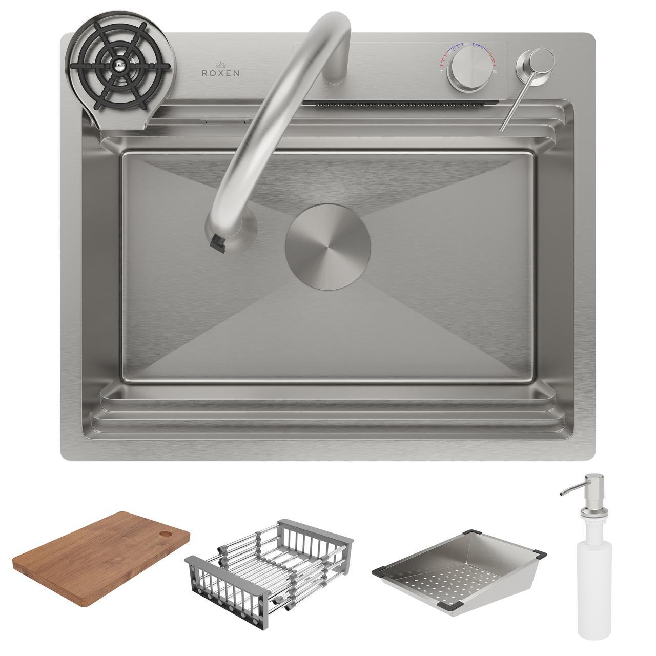 Кухонная мойка Roxen Stage Plus 560250-60 многофункциональная 8 в 1 (60*48/сатин) фото-6