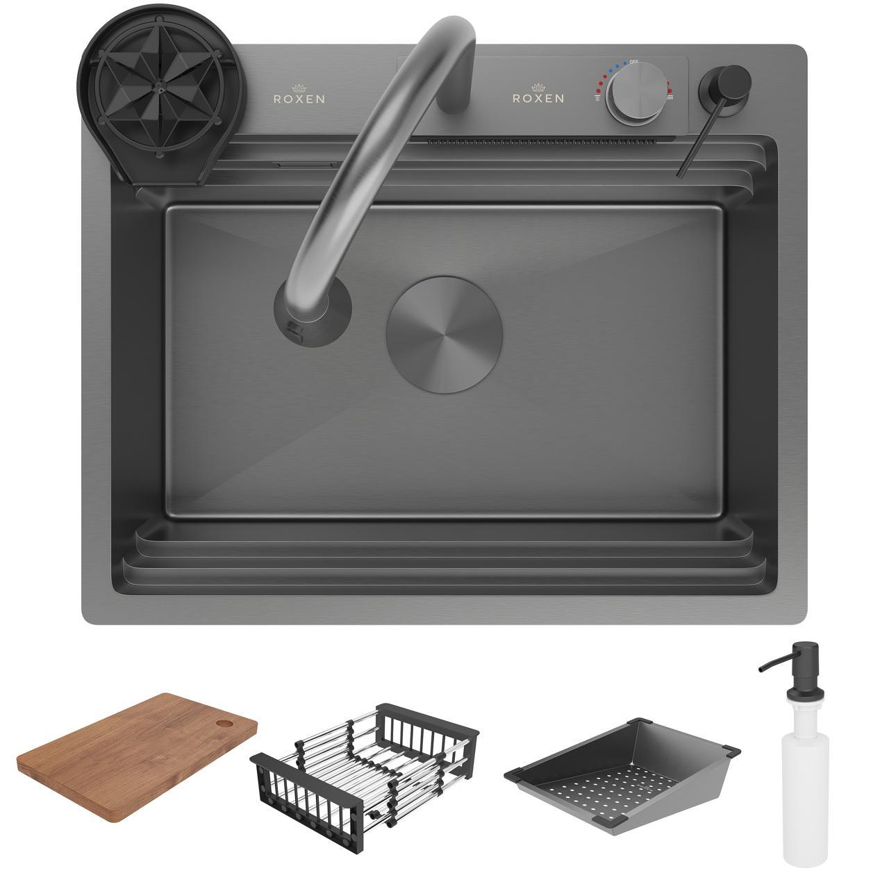 Кухонная мойка Roxen Stage Plus 560250-60B многофункциональная 8 в 1 (60*48/графит) фото-2