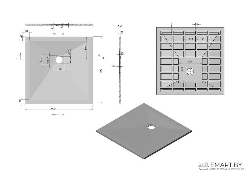 Душевой поддон Vincea VST-4SR9090W 90x90 фото-2