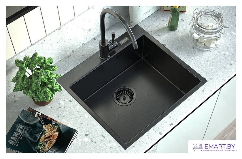 Кухонная мойка ARFEKA AF 550*505 Black PVD Nano фото-5