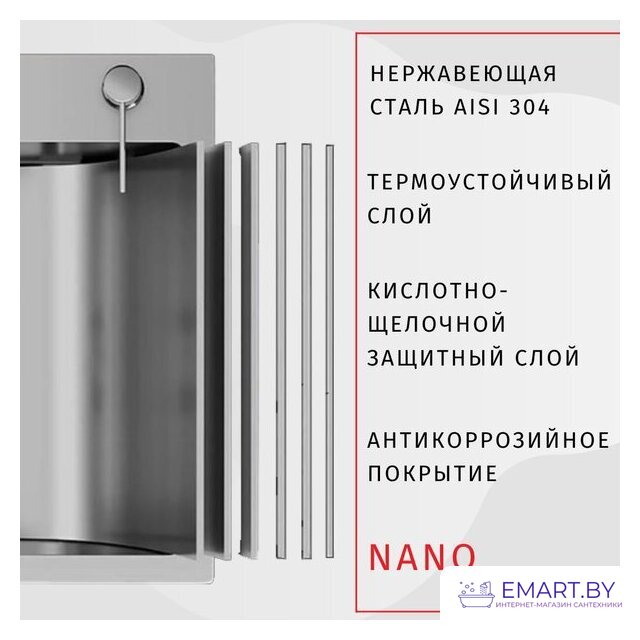 Кухонная мойка ARFEKA AF 500*505 Satin Nano фото-4