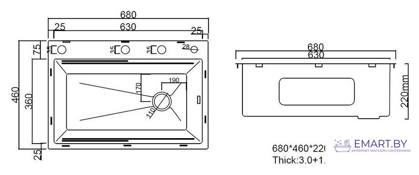 Кухонная мойка ARFEKA ECO AR 680*460 T Black PVD Nano Decor фото-4