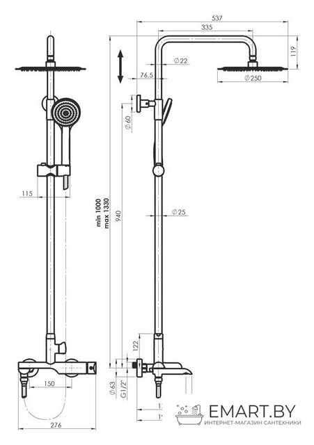 Душевая система  Rubineta Olo BK + Ultra-10 SW DV3/4 BK 625123 фото-2