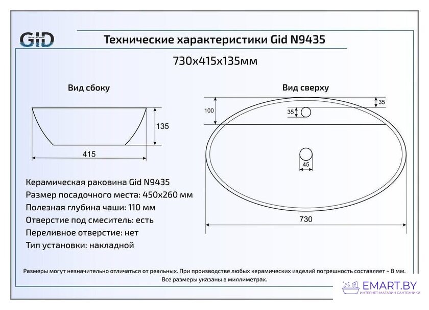 Умывальник Gid N9435 (белый) фото-2