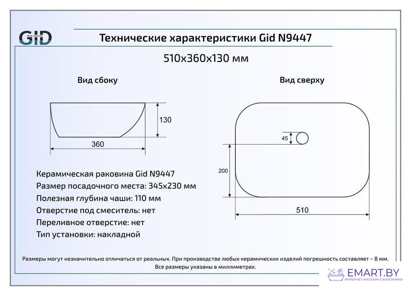 Умывальник Gid N9447 (белый) фото-2